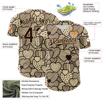 Custom Cream Brown 3D Pattern Design Foodie Food Snack Heart Chocolate Authentic Baseball Jersey - Sky-Custom