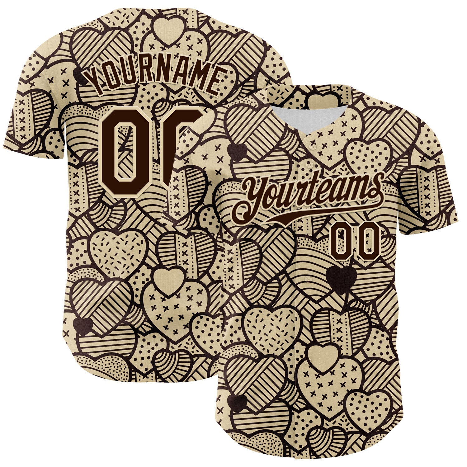 Custom Cream Brown 3D Pattern Design Foodie Food Snack Heart Chocolate Authentic Baseball Jersey - Sky-Custom