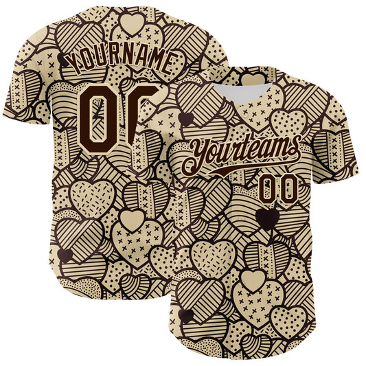 Custom Cream Brown 3D Pattern Design Foodie Food Snack Heart Chocolate Authentic Baseball Jersey - Sky-Custom