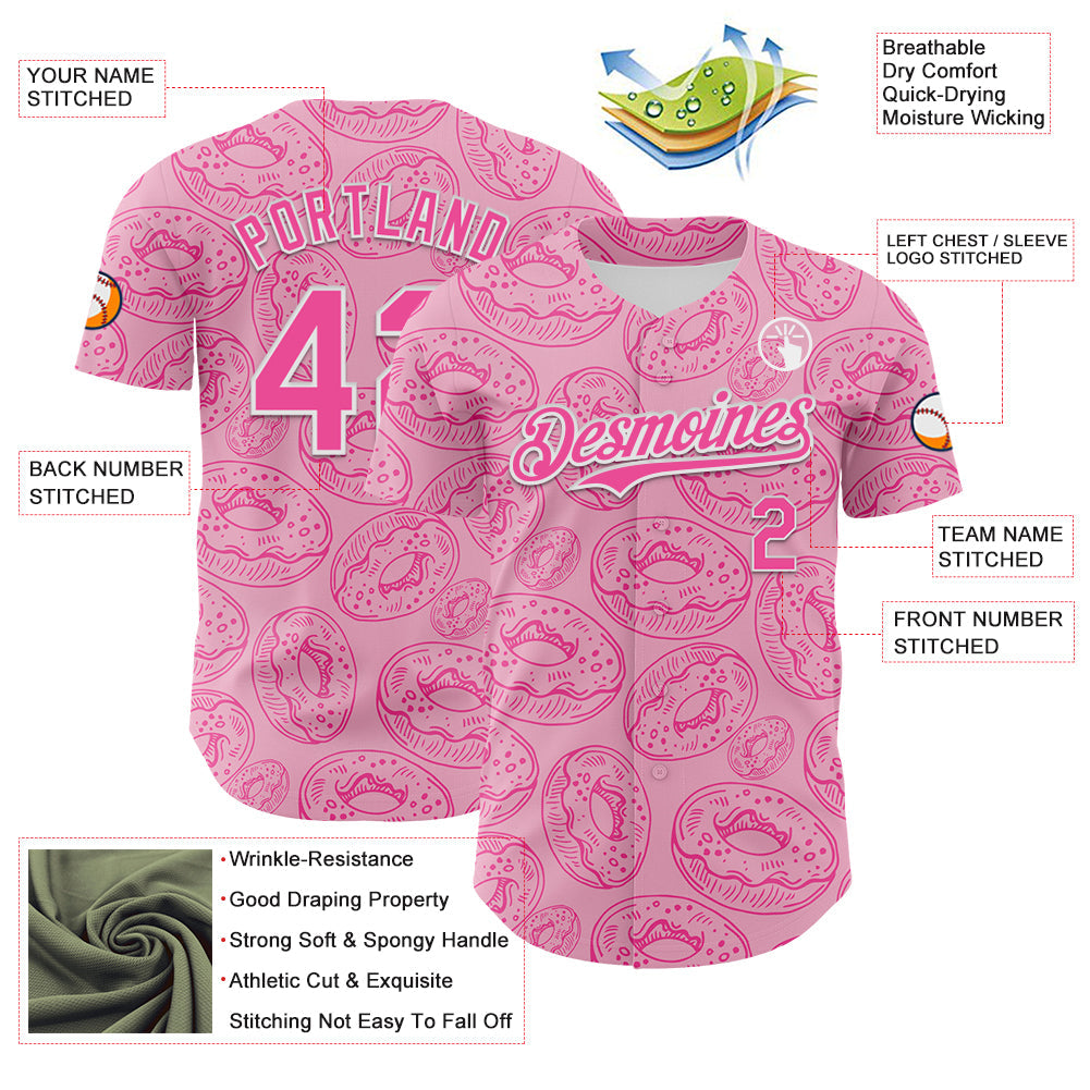 Custom Light Pink Pink-White 3D Pattern Design Christmas Foodie Food Dessert Donut Authentic Baseball Jersey - Sky-Custom