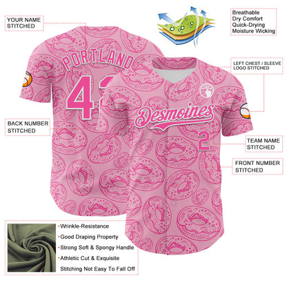 Custom Light Pink Pink-White 3D Pattern Design Christmas Foodie Food Dessert Donut Authentic Baseball Jersey - Sky-Custom