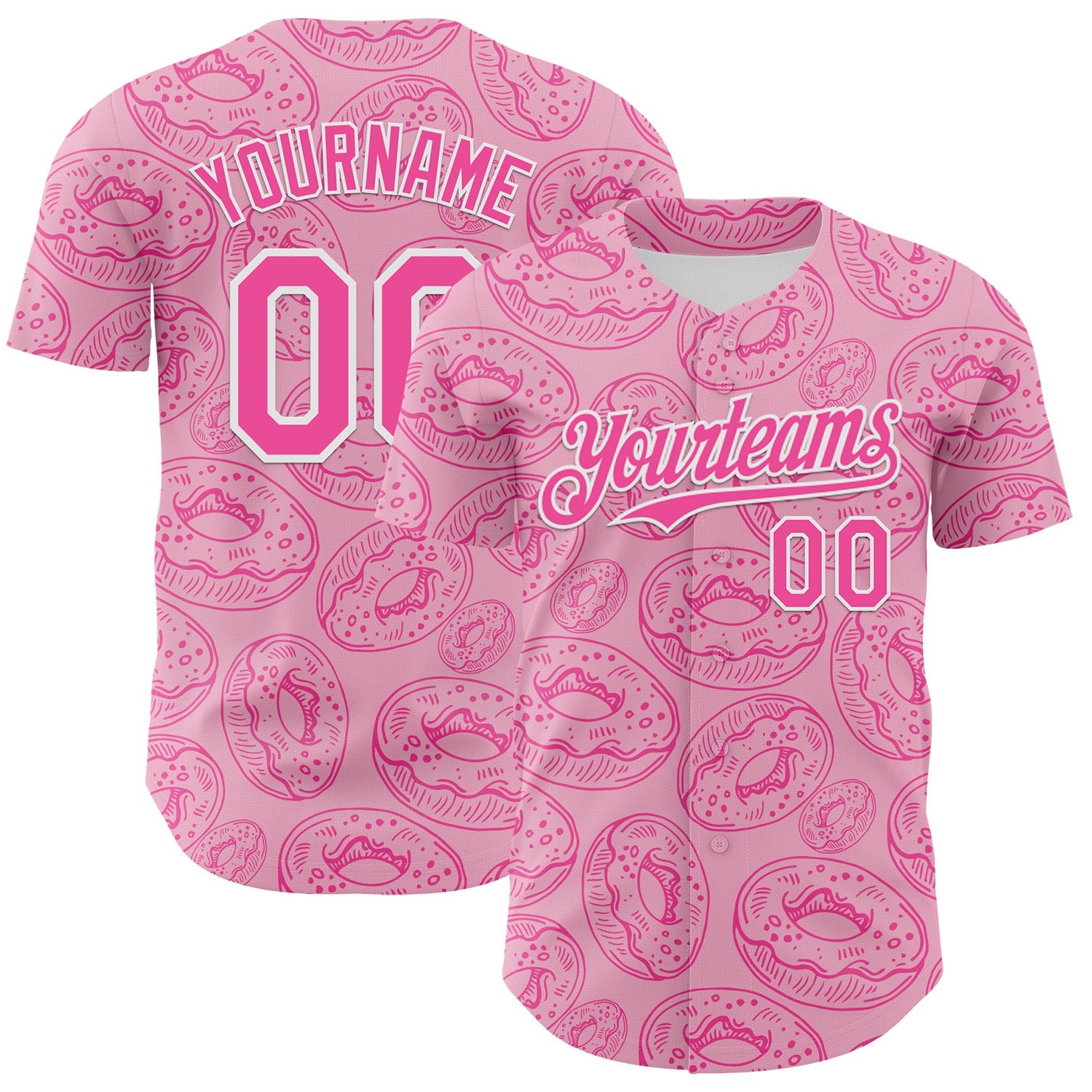 Custom Light Pink Pink-White 3D Pattern Design Christmas Foodie Food Dessert Donut Authentic Baseball Jersey - Sky-Custom