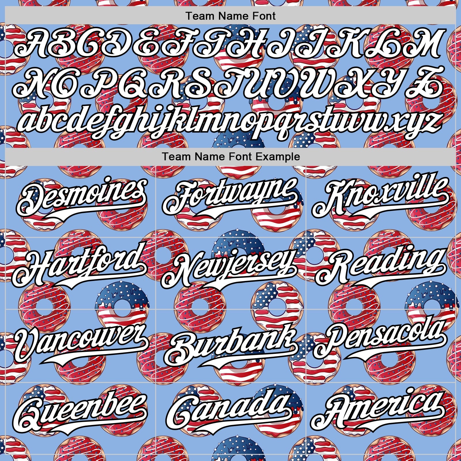 Custom Light Blue White-Black 3D Pattern Design USA Flag Foodie Food Dessert Donut Authentic Baseball Jersey - Sky-Custom
