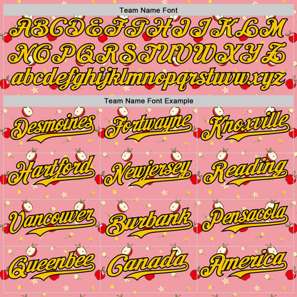 Custom Medium Pink Yellow-Black 3D Pattern Design Foodie Food Fruit Apple Authentic Baseball Jersey - Sky-Custom
