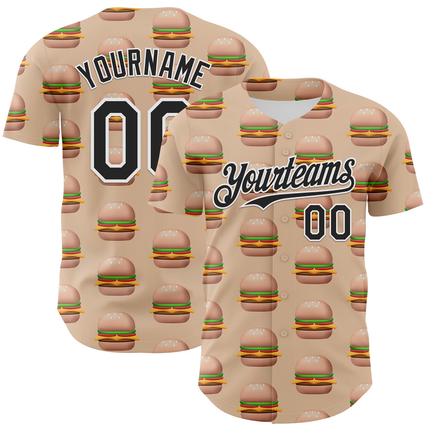 Custom Vegas Gold Black-White 3D Pattern Design Foodie Fast Food Burger Authentic Baseball Jersey - Sky-Custom