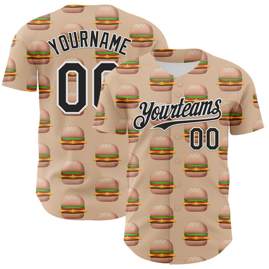 Custom Vegas Gold Black-White 3D Pattern Design Foodie Fast Food Burger Authentic Baseball Jersey - Sky-Custom
