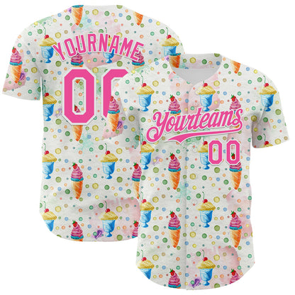 Custom White Pink 3D Pattern Design Foodie Food Dessert Ice Cream Authentic Baseball Jersey - Sky-Custom