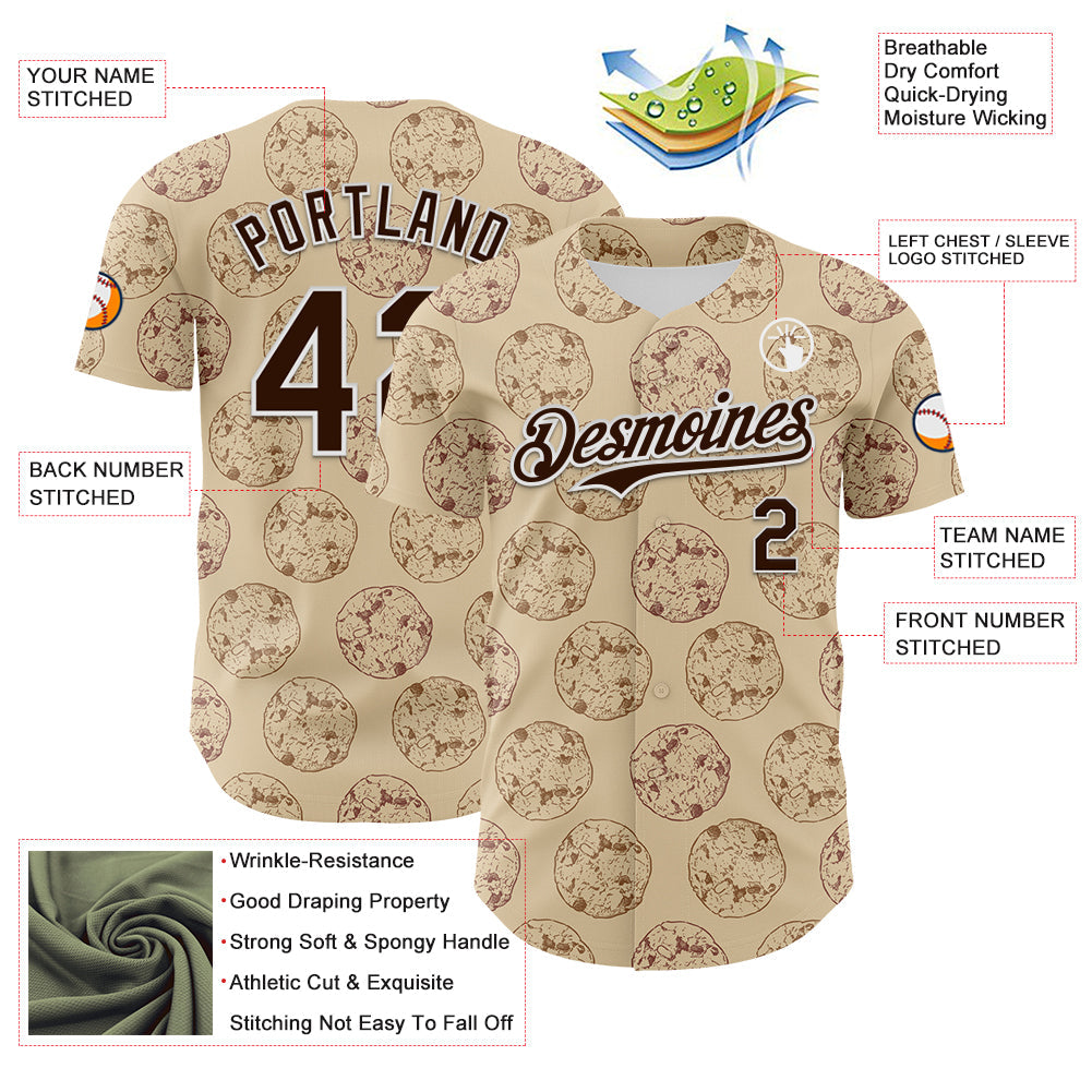 Custom City Cream Brown-White 3D Pattern Design Foodie Food Snack Chocolate Cookie Authentic Baseball Jersey - Sky-Custom