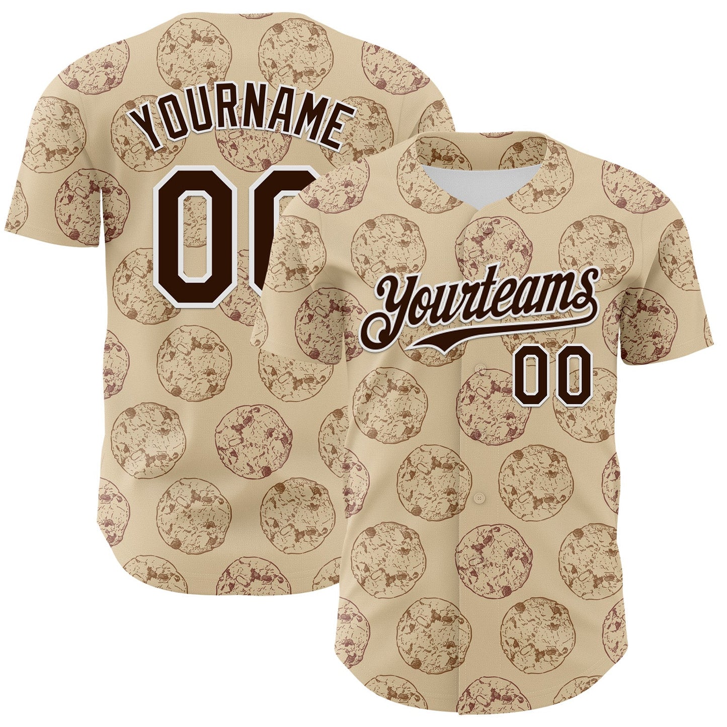 Custom City Cream Brown-White 3D Pattern Design Foodie Food Snack Chocolate Cookie Authentic Baseball Jersey - Sky-Custom