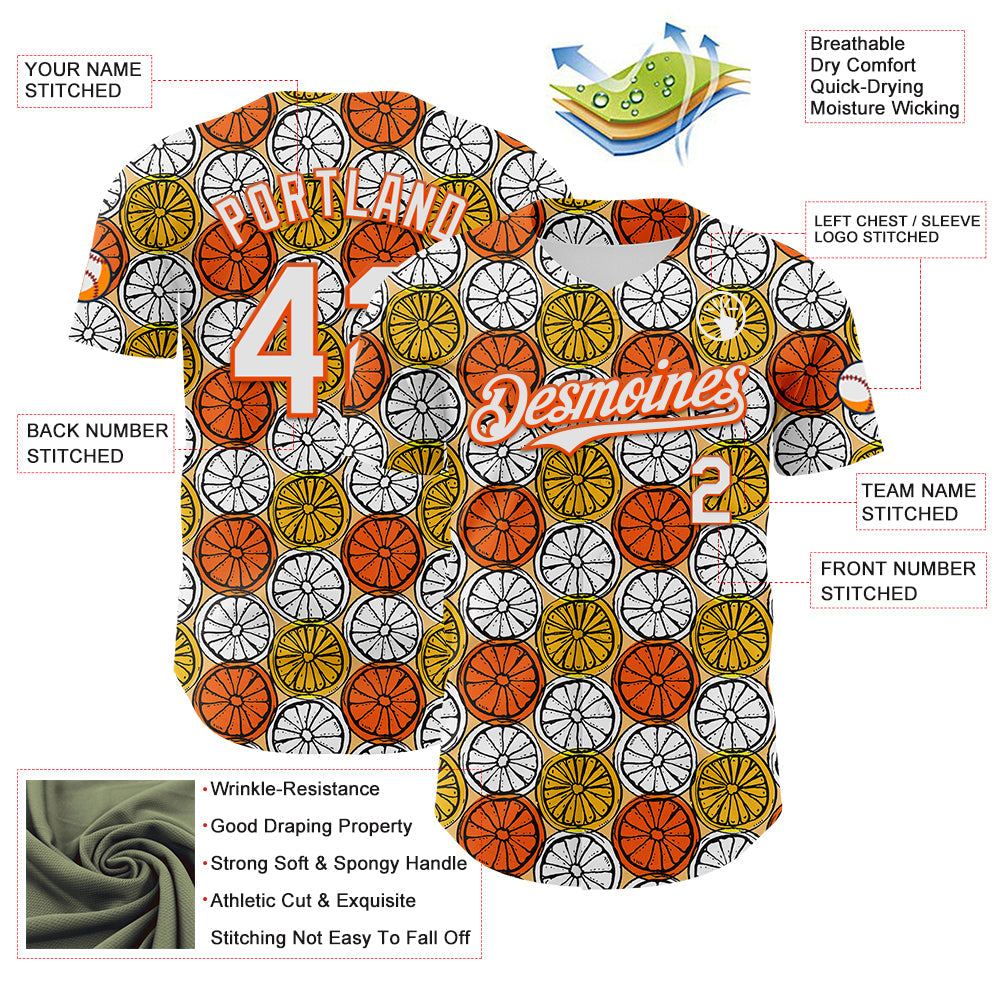 Custom Gold White-Orange 3D Pattern Design Foodie Food Fruit Orange Authentic Baseball Jersey - Sky-Custom