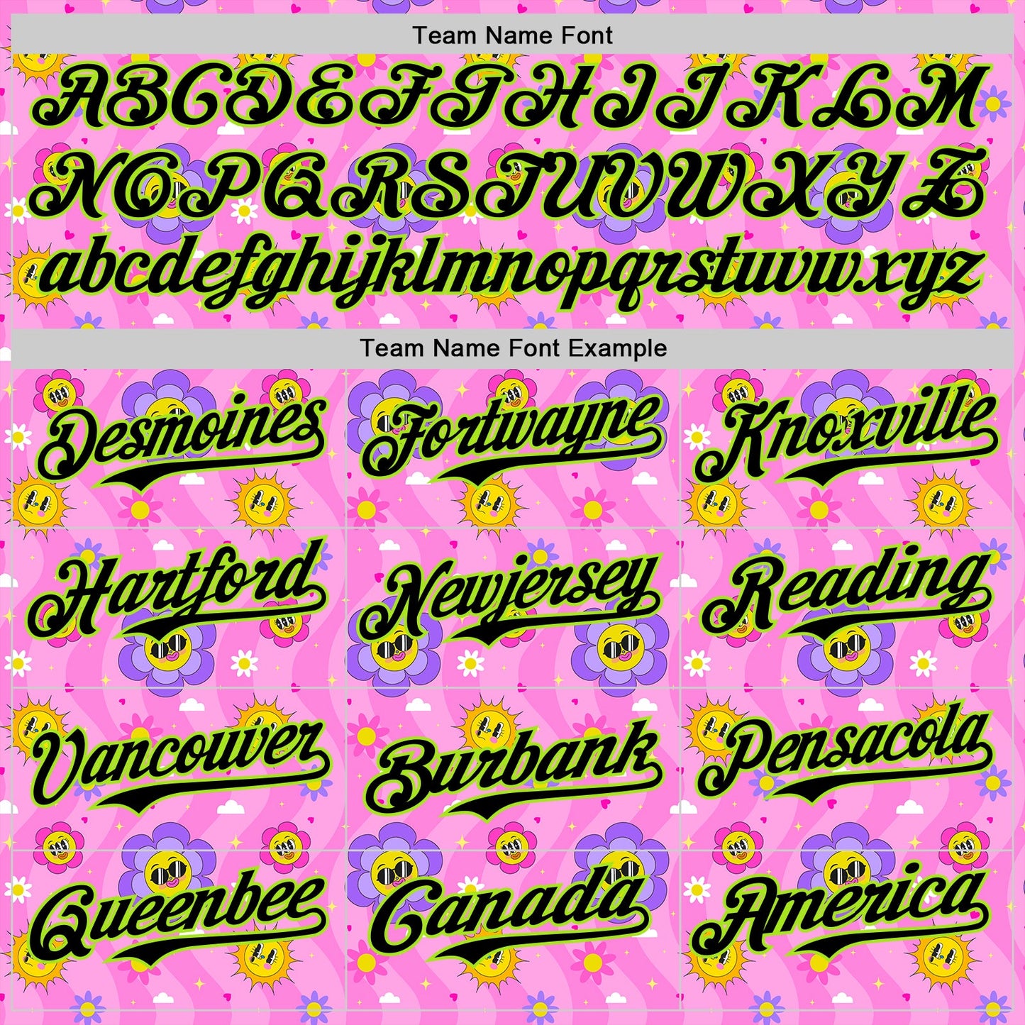Custom Pink Black-Neon Green 3D Pattern Design Funny Cartoon Flower And Sun Authentic Baseball Jersey - Sky-Custom