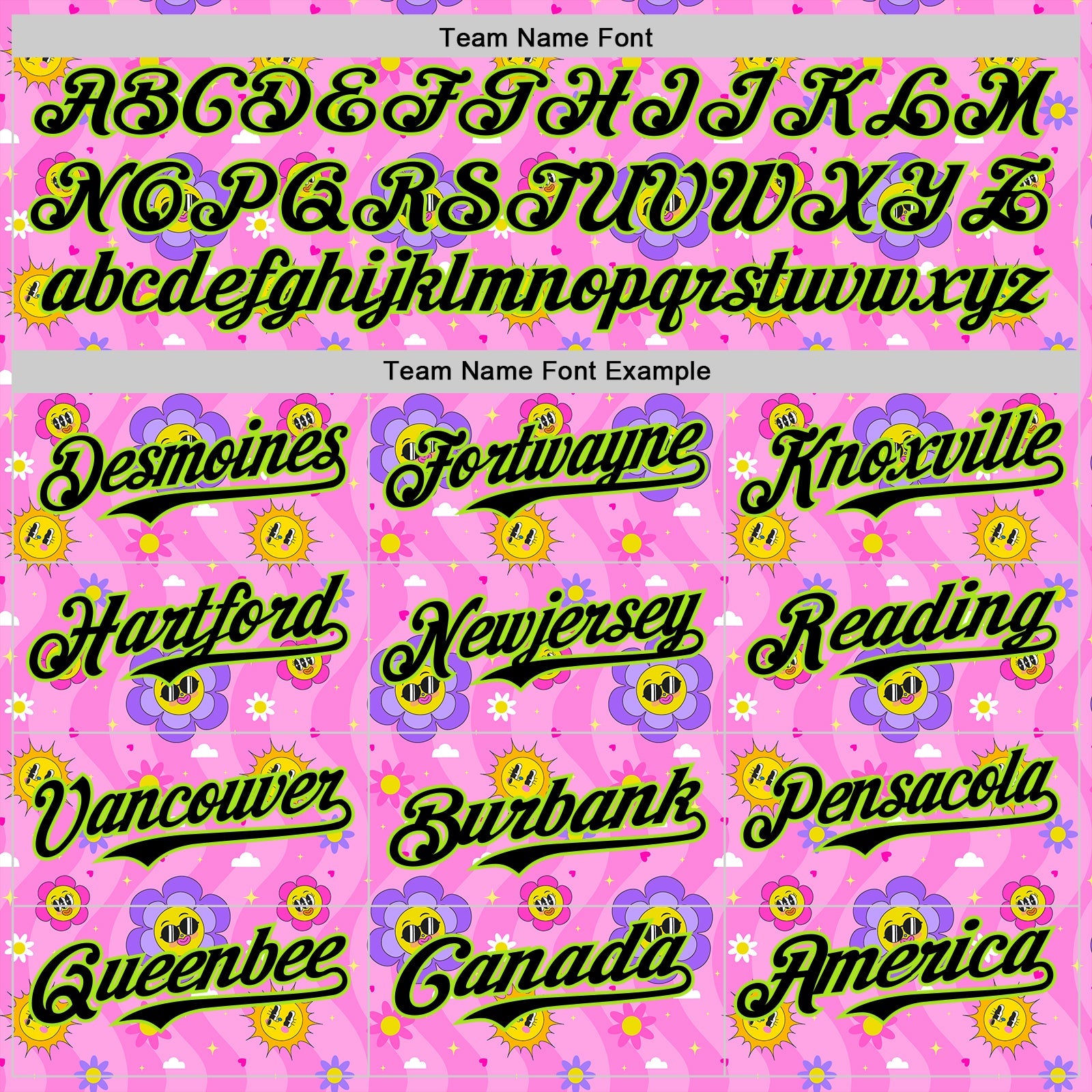 Custom Pink Black-Neon Green 3D Pattern Design Funny Cartoon Flower And Sun Authentic Baseball Jersey - Sky-Custom