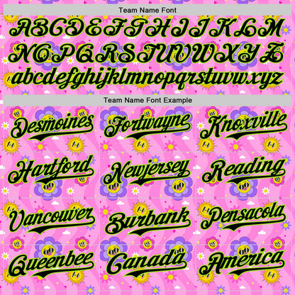 Custom Pink Black-Neon Green 3D Pattern Design Funny Cartoon Flower And Sun Authentic Baseball Jersey - Sky-Custom