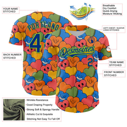 Custom White Royal-Neon Green 3D Pattern Design Funny Cartoon Heart Authentic Baseball Jersey - Sky-Custom