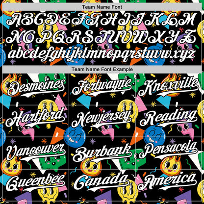 Custom Black White 3D Pattern Design Funny Cartoon Emoji Face Authentic Baseball Jersey - Sky-Custom