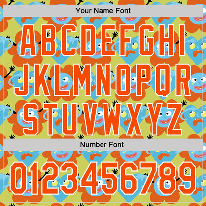 Custom Neon Yellow Orange-White 3D Pattern Design Funny Cartoon Flower And Heart Authentic Baseball Jersey - Sky-Custom