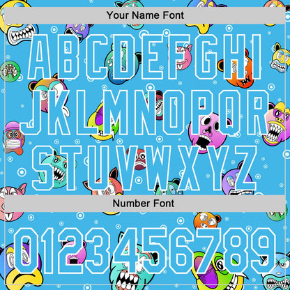Custom Sky Blue White 3D Pattern Design Funny Cartoon Animal Authentic Baseball Jersey - Sky-Custom