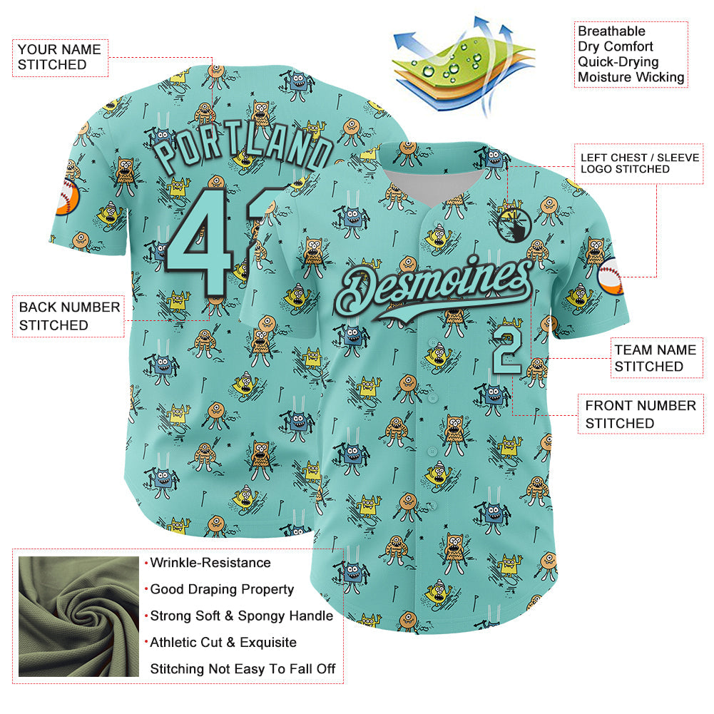 Custom Ice Blue Black 3D Pattern Design Funny Cartoon Monster Authentic Baseball Jersey - Sky-Custom