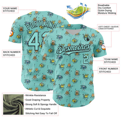 Custom Ice Blue Black 3D Pattern Design Funny Cartoon Monster Authentic Baseball Jersey - Sky-Custom