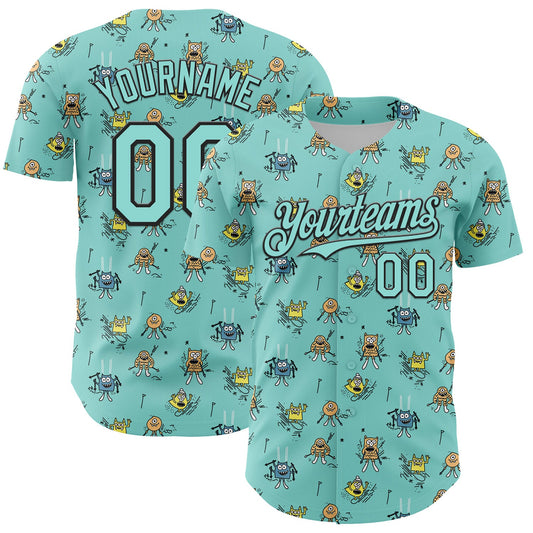 Custom Ice Blue Black 3D Pattern Design Funny Cartoon Monster Authentic Baseball Jersey - Sky-Custom