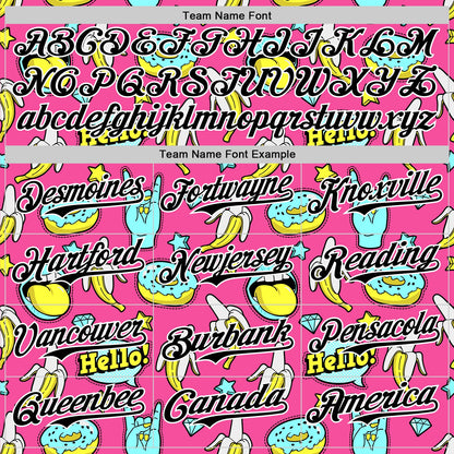 Custom Pink Black-White 3D Pattern Design Funny Cartoon Food Donut And Fruit Banana Authentic Baseball Jersey - Sky-Custom