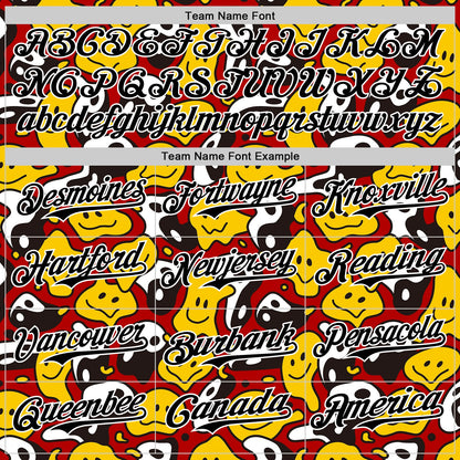 Custom Red Black-White 3D Pattern Design Funny Cartoon Emoji Smile Face And Yin Yang Authentic Baseball Jersey - Sky-Custom