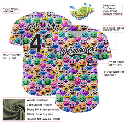 Custom White Black 3D Pattern Design Funny Cartoon Emoji Face Authentic Baseball Jersey - Sky-Custom