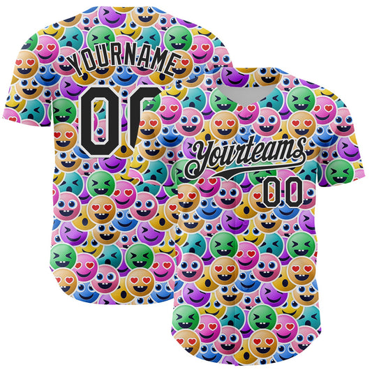 Custom White Black 3D Pattern Design Funny Cartoon Emoji Face Authentic Baseball Jersey - Sky-Custom