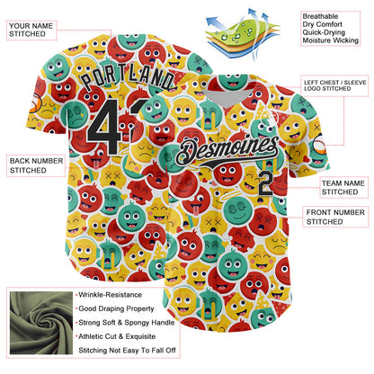 Custom White Black 3D Pattern Design Funny Cartoon Emoji Face Authentic Baseball Jersey - Sky-Custom