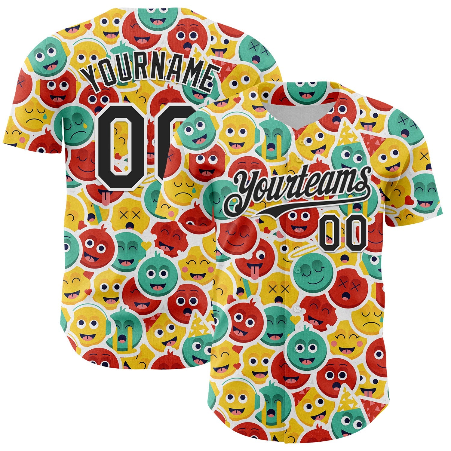 Custom White Black 3D Pattern Design Funny Cartoon Emoji Face Authentic Baseball Jersey - Sky-Custom