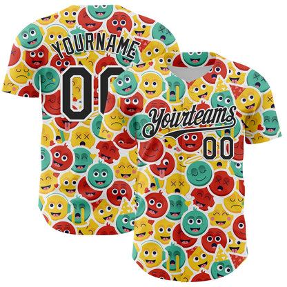 Custom White Black 3D Pattern Design Funny Cartoon Emoji Face Authentic Baseball Jersey - Sky-Custom