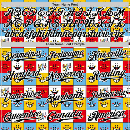 Custom White Black 3D Pattern Design Funny Cartoon Emoji Smile Face Authentic Baseball Jersey - Sky-Custom
