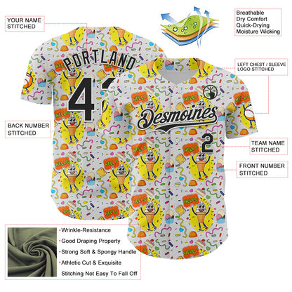 Custom White Black 3D Pattern Design Funny Cartoon Food Dessert Ice Ceam Authentic Baseball Jersey - Sky-Custom