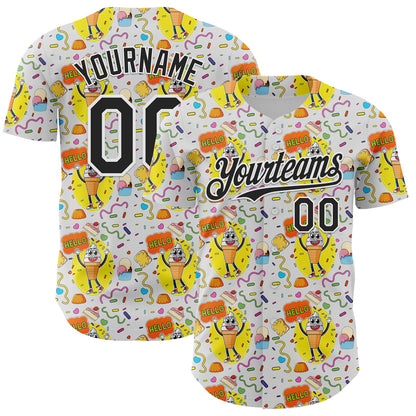 Custom White Black 3D Pattern Design Funny Cartoon Food Dessert Ice Ceam Authentic Baseball Jersey - Sky-Custom