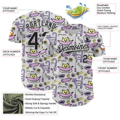 Custom White Black 3D Pattern Design Funny Cartoon Animal Cat And Dog Authentic Baseball Jersey - Sky-Custom