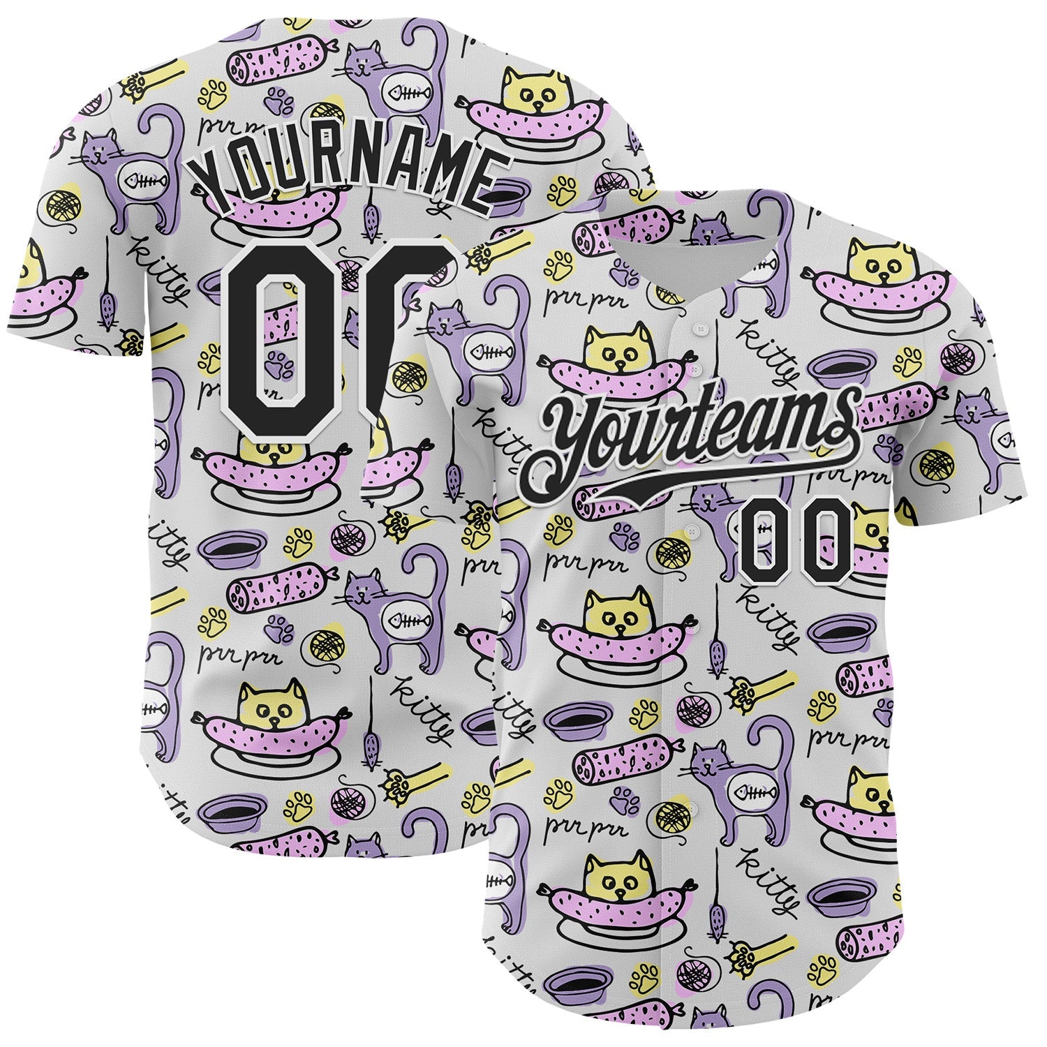 Custom White Black 3D Pattern Design Funny Cartoon Animal Cat And Dog Authentic Baseball Jersey - Sky-Custom