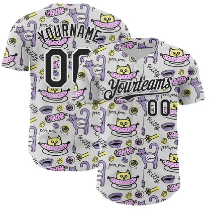Custom White Black 3D Pattern Design Funny Cartoon Animal Cat And Dog Authentic Baseball Jersey - Sky-Custom
