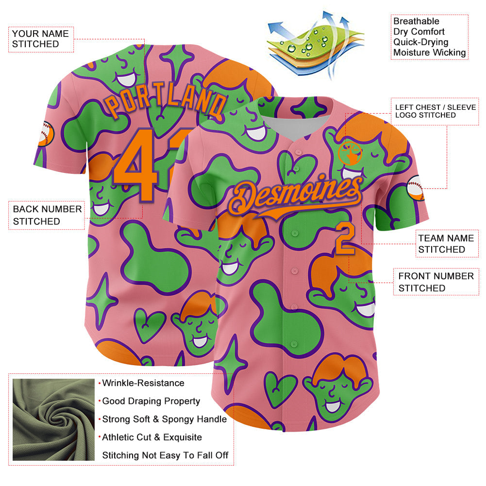 Custom Medium Pink Bay Orange-Purple 3D Pattern Design Funny Cartoon Kid Authentic Baseball Jersey - Sky-Custom