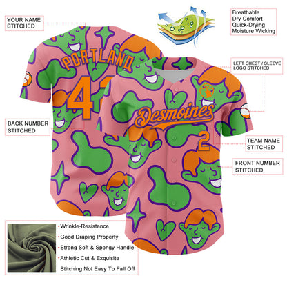 Custom Medium Pink Bay Orange-Purple 3D Pattern Design Funny Cartoon Kid Authentic Baseball Jersey - Sky-Custom