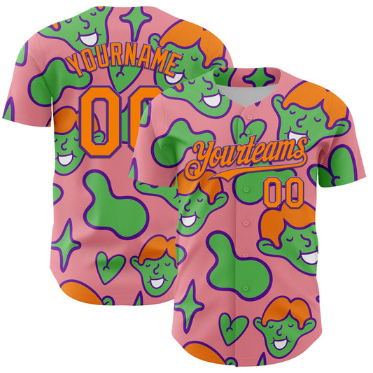 Custom Medium Pink Bay Orange-Purple 3D Pattern Design Funny Cartoon Kid Authentic Baseball Jersey - Sky-Custom