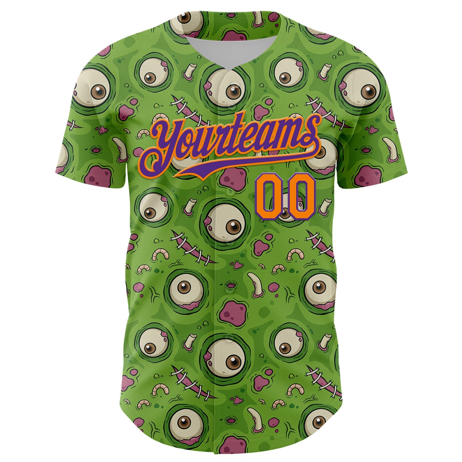 Custom Green Bay Orange-Purple 3D Pattern Design Funny Cartoon Monster Authentic Baseball Jersey - Sky-Custom