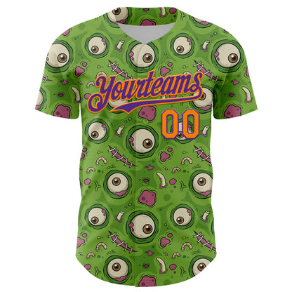 Custom Green Bay Orange-Purple 3D Pattern Design Funny Cartoon Monster Authentic Baseball Jersey - Sky-Custom