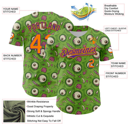 Custom Green Bay Orange-Purple 3D Pattern Design Funny Cartoon Monster Authentic Baseball Jersey - Sky-Custom