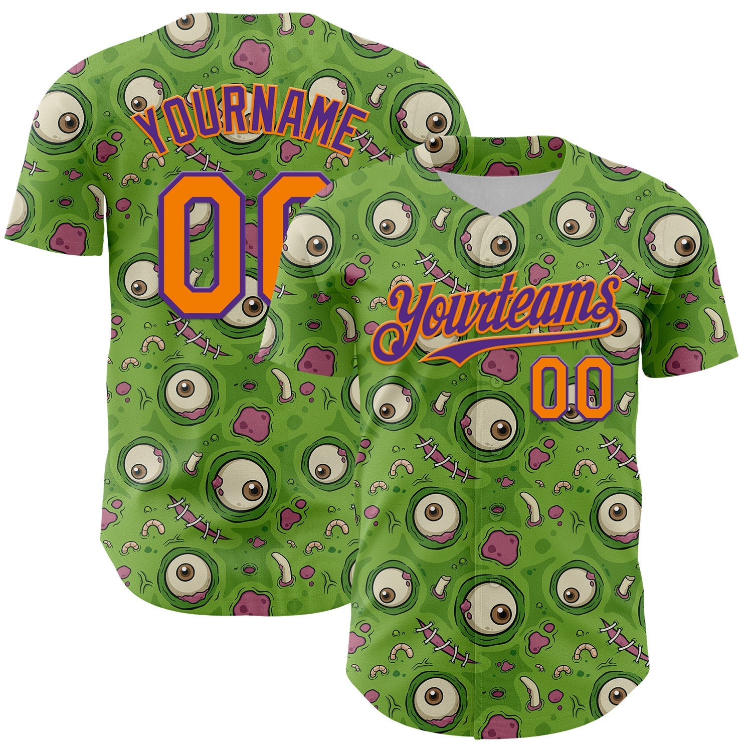 Custom Green Bay Orange-Purple 3D Pattern Design Funny Cartoon Monster Authentic Baseball Jersey - Sky-Custom