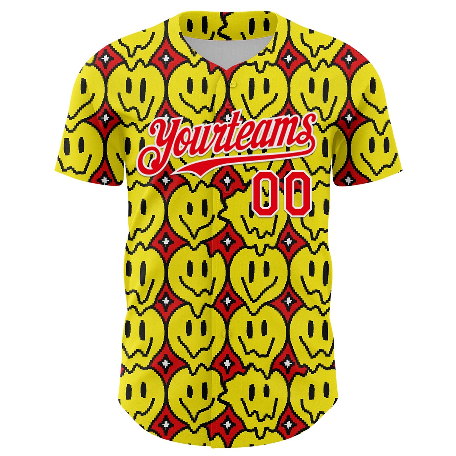 Custom Fire Red White 3D Pattern Design Funny Cartoon Emoji Smile Face Authentic Baseball Jersey - Sky-Custom