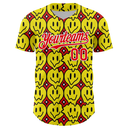 Custom Fire Red White 3D Pattern Design Funny Cartoon Emoji Smile Face Authentic Baseball Jersey - Sky-Custom