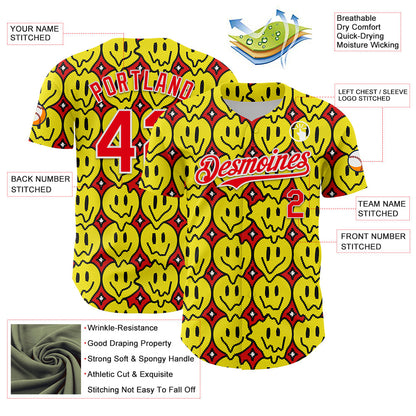 Custom Fire Red White 3D Pattern Design Funny Cartoon Emoji Smile Face Authentic Baseball Jersey - Sky-Custom