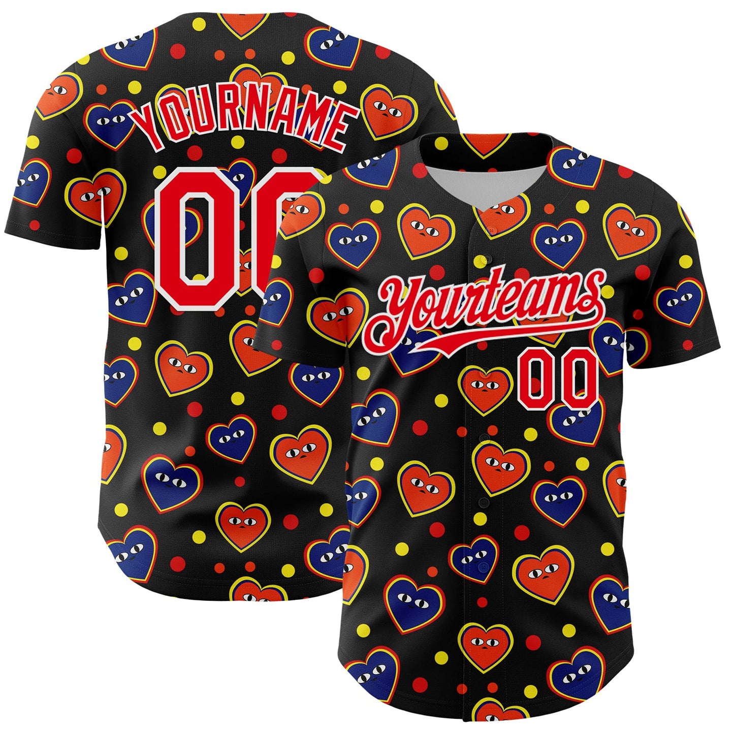 Custom Black Fire Red-White 3D Pattern Design Funny Cartoon Heart Authentic Baseball Jersey - Sky-Custom