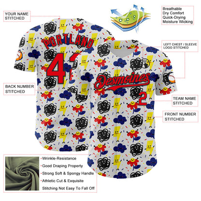 Custom White Fire Red-Black 3D Pattern Design Funny Cartoon Flower Cloud Lightning Authentic Baseball Jersey - Sky-Custom