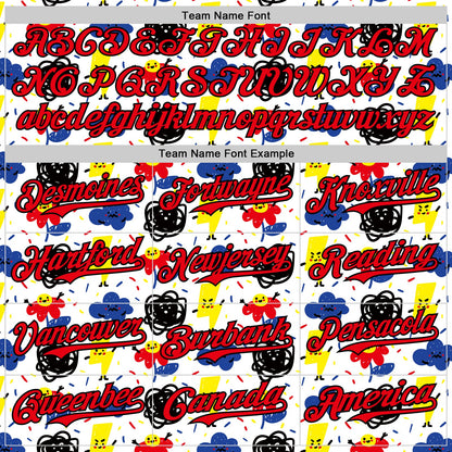 Custom White Fire Red-Black 3D Pattern Design Funny Cartoon Flower Cloud Lightning Authentic Baseball Jersey - Sky-Custom